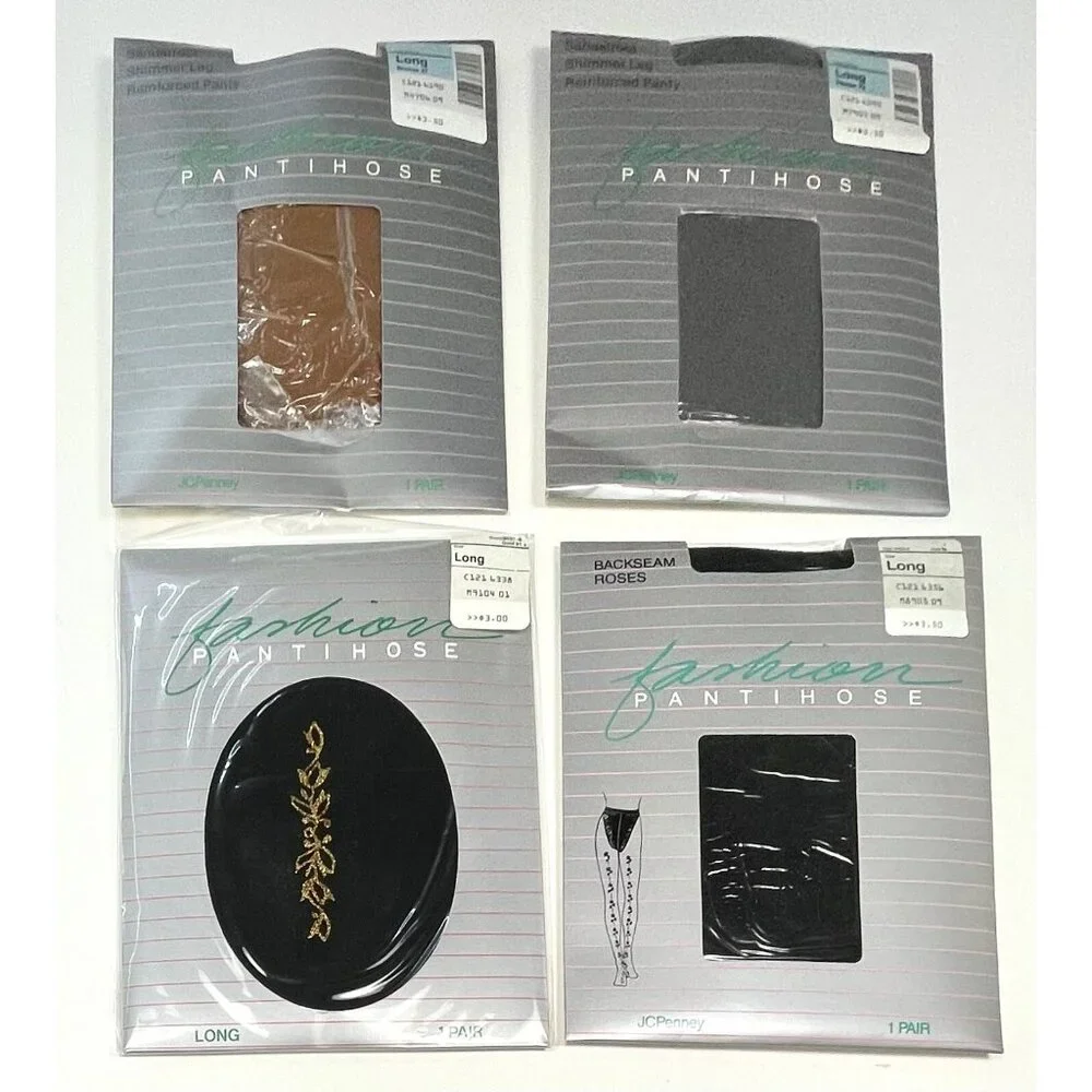 VTG 17pr Hosiery Fashion PANTYHOSE Stockings JCPenney SIZE LONG Patterns NIP NEW